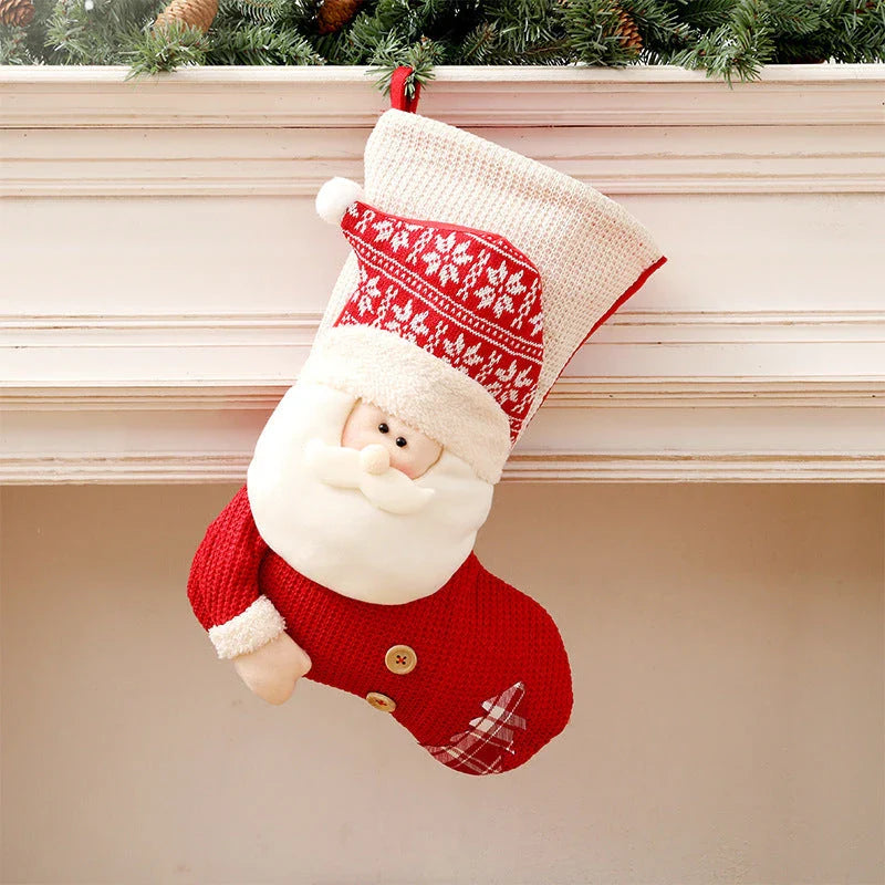 Premium knitted Christmas stocking with Santa Claus or snowman design, perfect for holiday decor and gift-giving