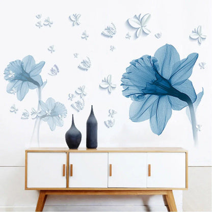 Nordic blue flower decorative wall stickers with anti-mold PVC coating