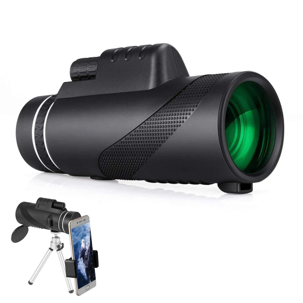 Black HD 40x60 monocular telescope for mobile phones with 40X magnification and waterproof design