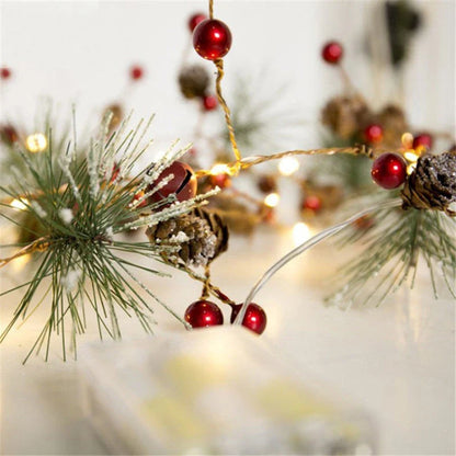 2M Christmas tree LED string lights with pine cone and star decorations in warm white