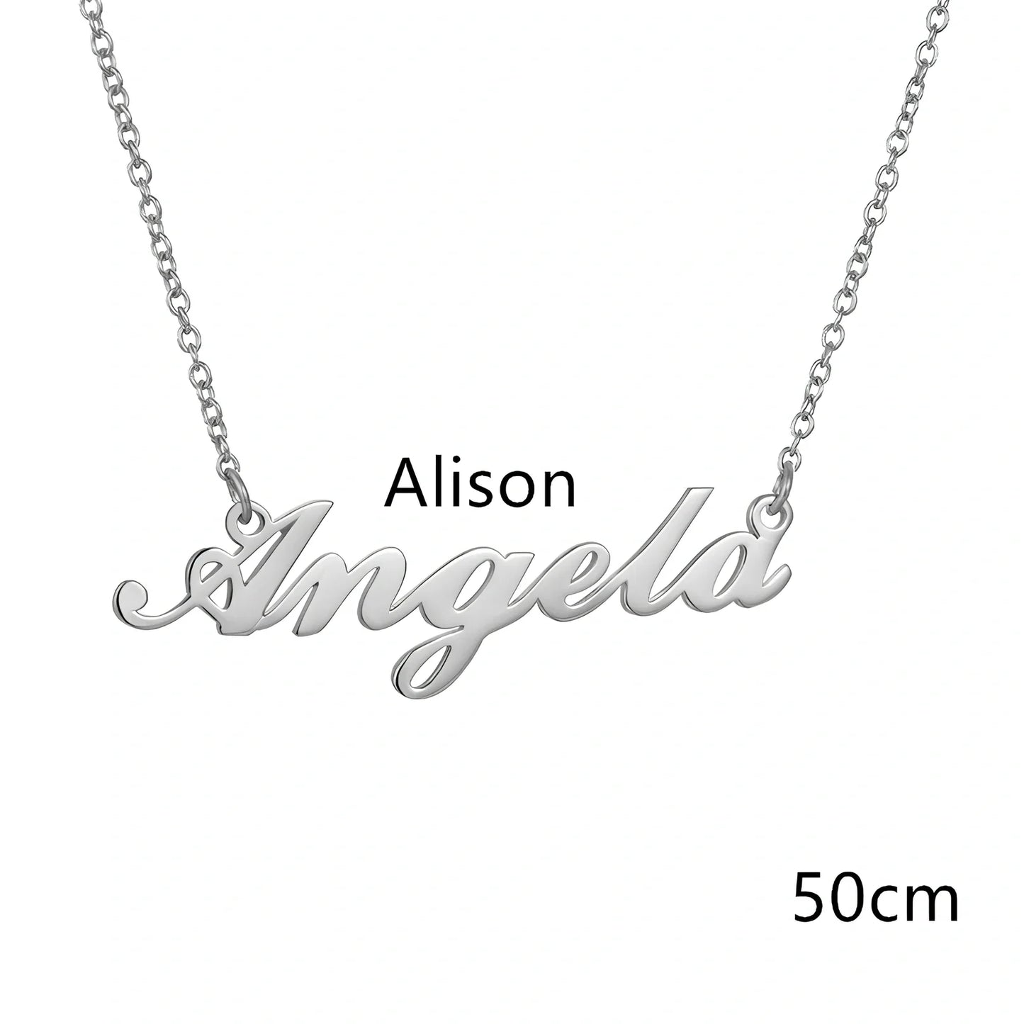 Custom name pendant necklace in titanium steel with 925 silver plating, rose gold chain 45cm length