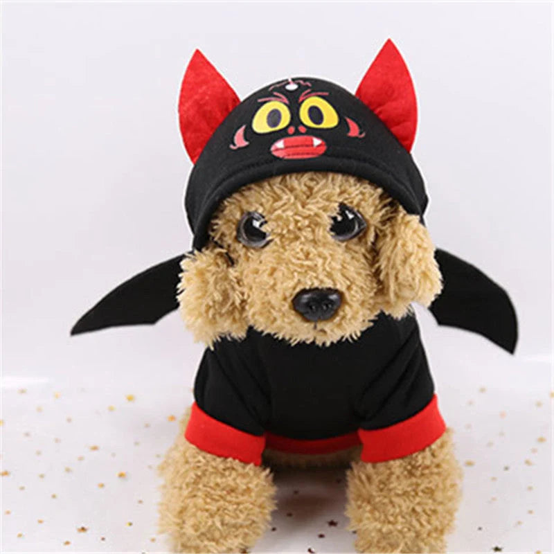 Halloween bat wings pet clothes for dogs and cats in black with red accents