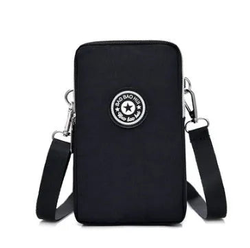 Vertical black Oxford fabric mobile phone bag with a zipper and key compartment