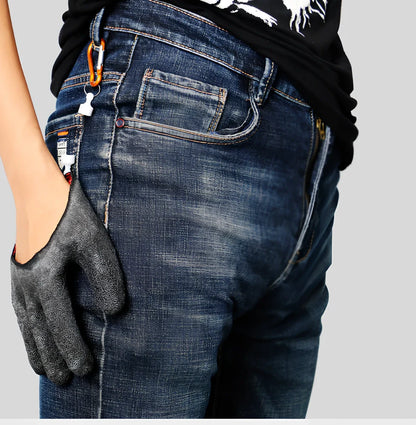 Purple anti-slip fishing gloves with latex coating and magnetic clip for puncture protection in left or right hand, 25cm length