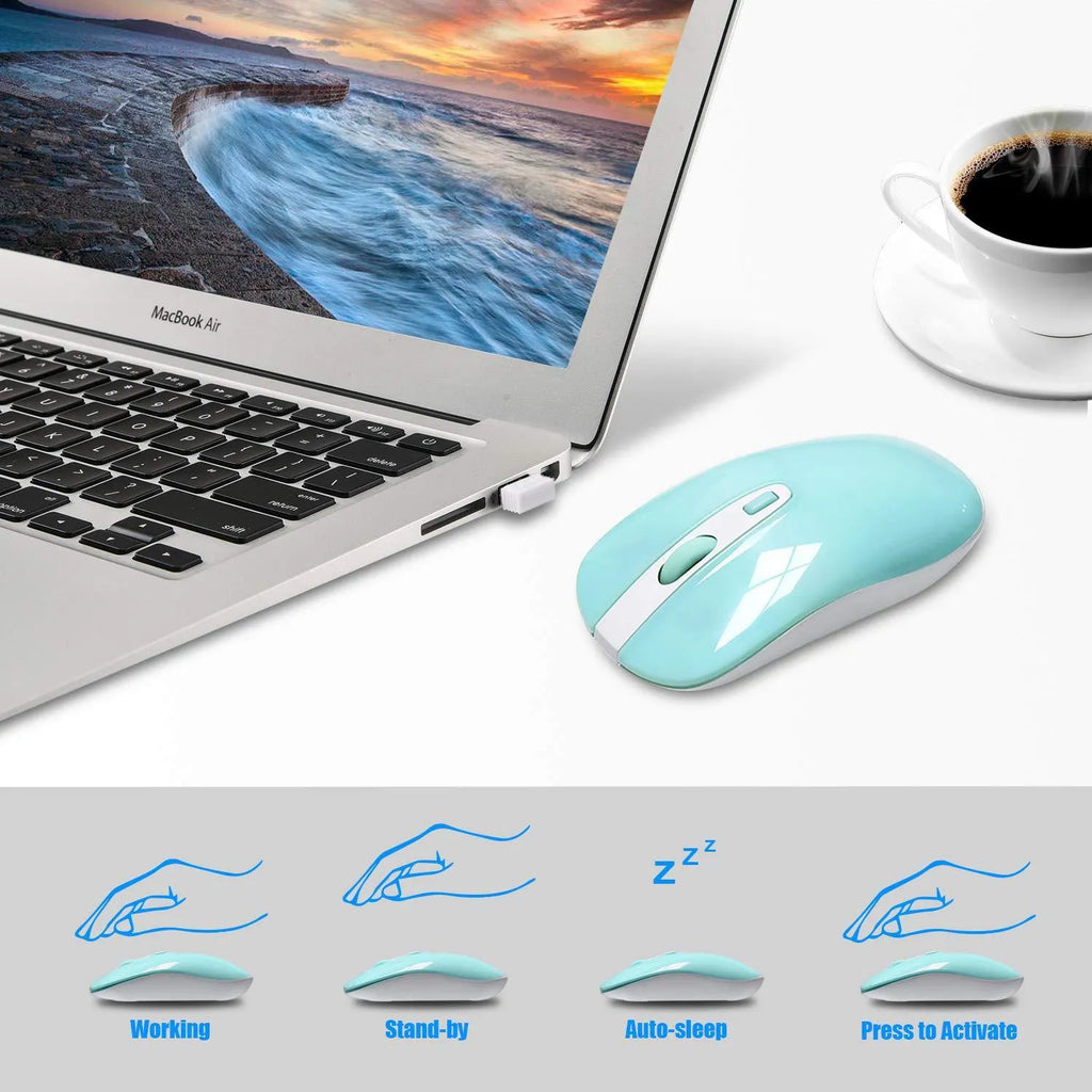 Fashion wireless keyboard and mouse set in blue, full-size layout with numeric keypad and 2.4G nano receiver