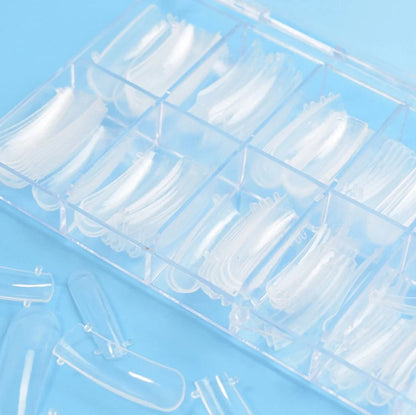 100-piece crystal transparent false nail set with solid-state extension glue and multiple sizing options