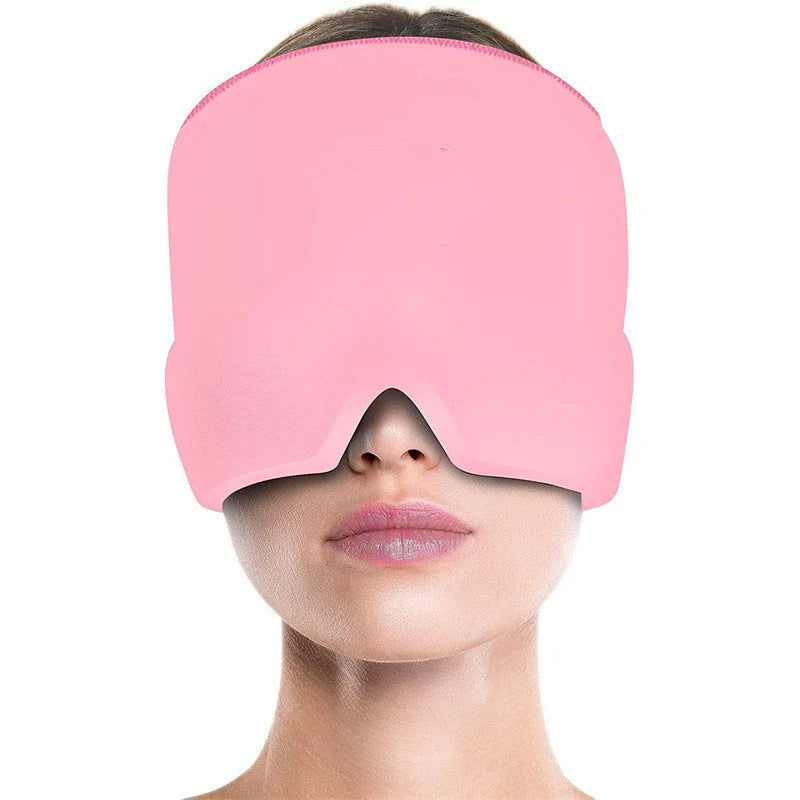 A cold therapy headache relief mask with a gel-infused interior that conforms to your facial contours for soothing cold therapy