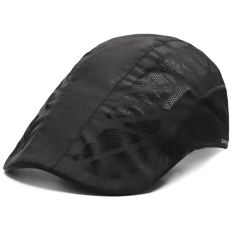 Breathable mesh beret hat in black, gray, dark gray, and navy blue with adjustable fit