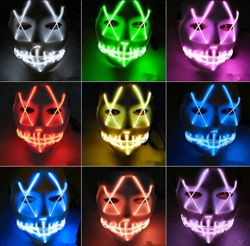 Halloween LED Glowing Full Face Mask with adjustable light modes and voice control feature