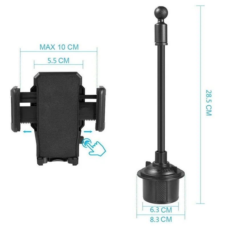 Black universal car phone mount bracket with suction cup, vent clip and adjustable side handles