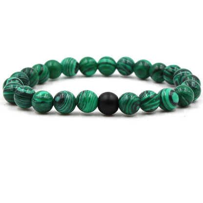 Classic black matte green malachite bracelets with unique textures, suitable for women and men.