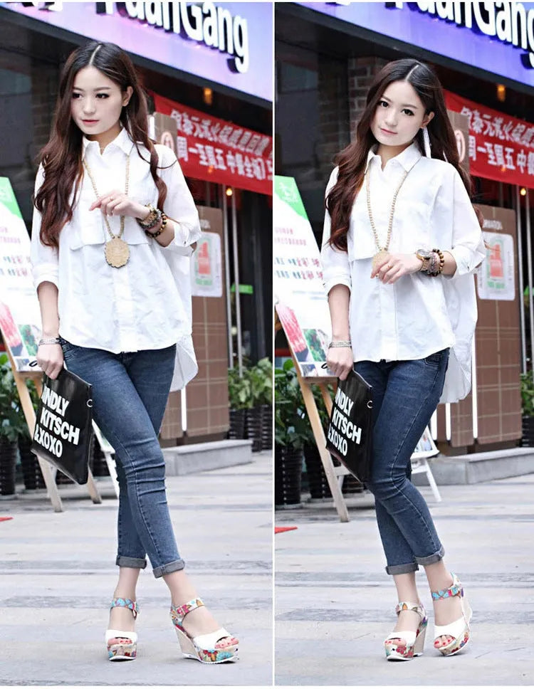 Women's floral high heel wedge sandals with ankle strap in white, upper material artificial PU, rubber sole, 11cm heel and 3cm platform