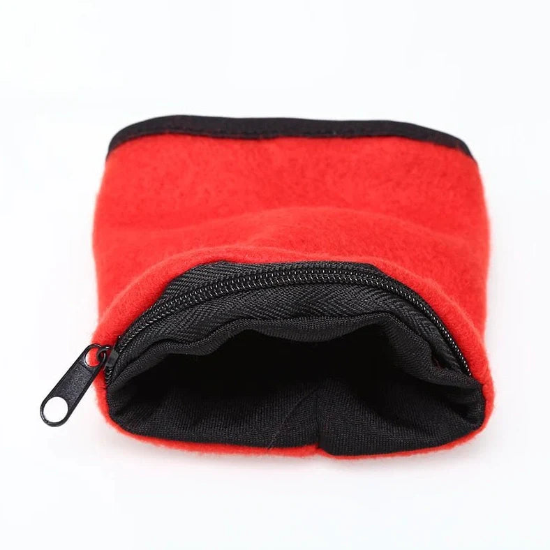 Red polar fleece wrist wallet with 15cm band for running and cycling storage