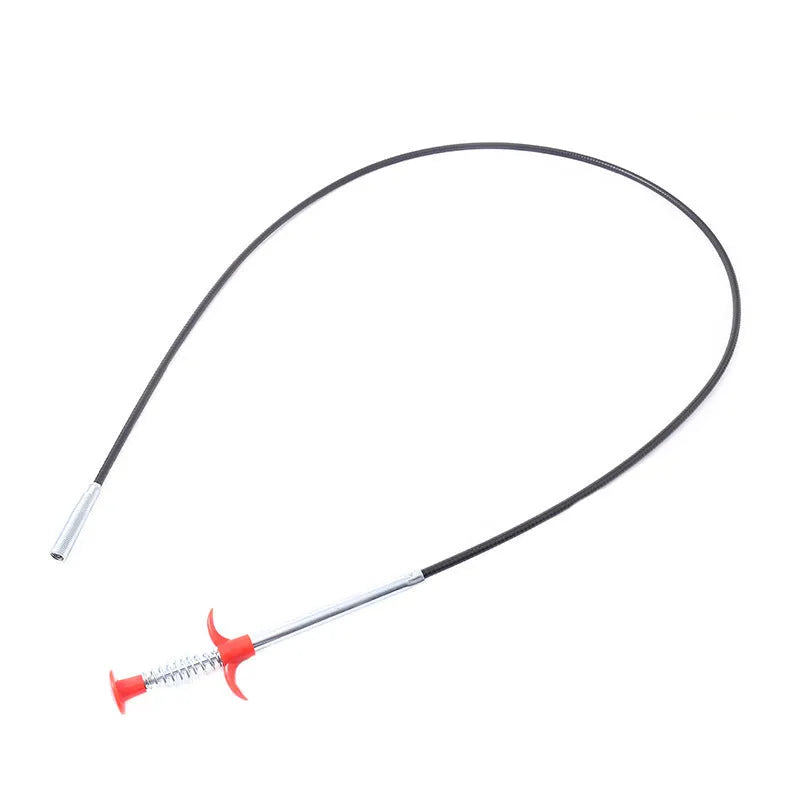 A black sewer dredge spring pipe cleaning tool for unblocking kitchen sink drains