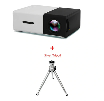 Yellow 1080P LED mini projector with HDMI ports, projecting 80-inch image from 1.2m distance