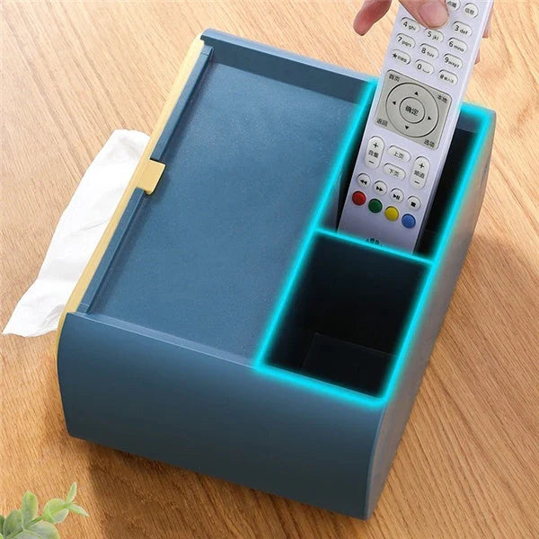 Stylish Tissue Box with Hidden Storage - a multifunctional desktop organizer with tissue dispenser and hidden compartment for small items