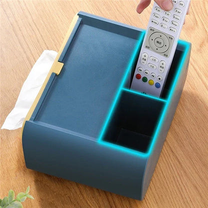 Stylish Tissue Box with Hidden Storage - a multifunctional desktop organizer with tissue dispenser and hidden compartment for small items