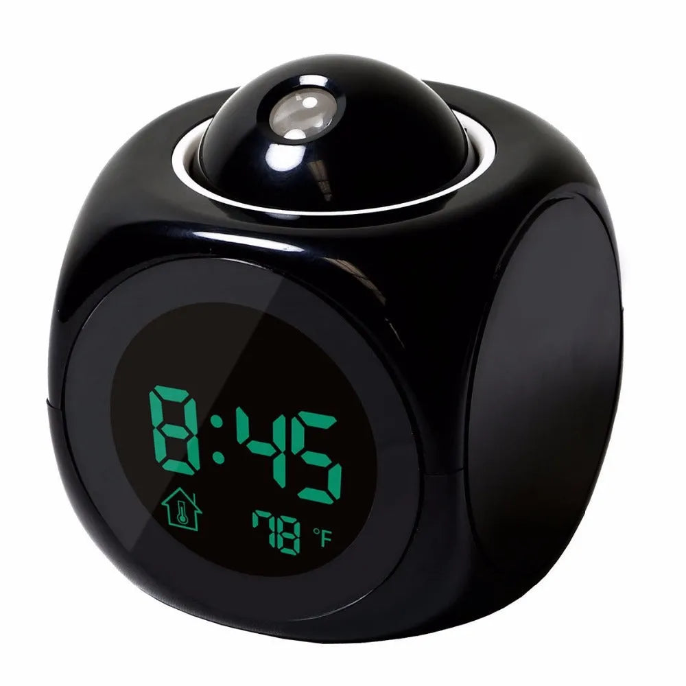 LED alarm clock with dome shape LCD display swivel projector black white ABS