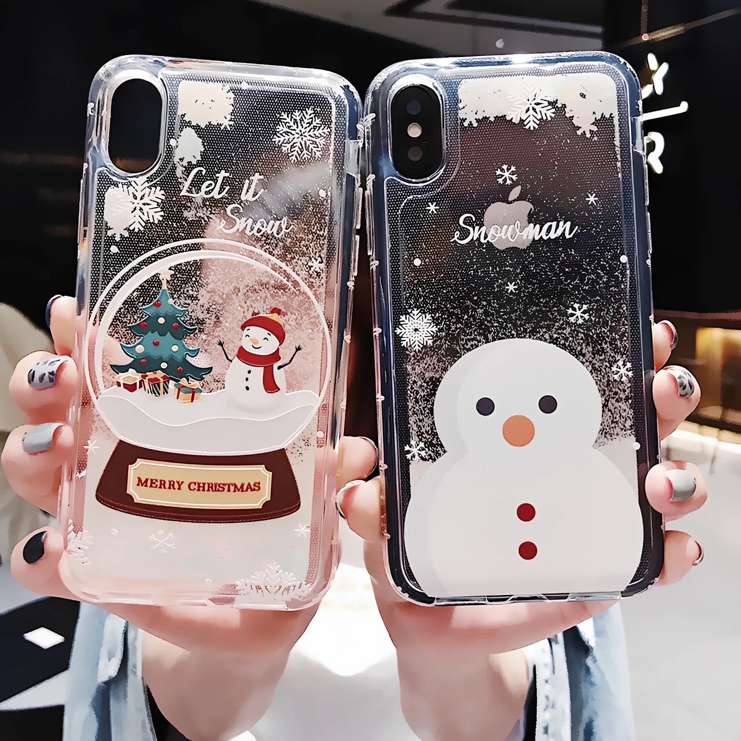TPU iPhone case with snowflake and sand Christmas pattern, anti-fall design for Apple models 6-11