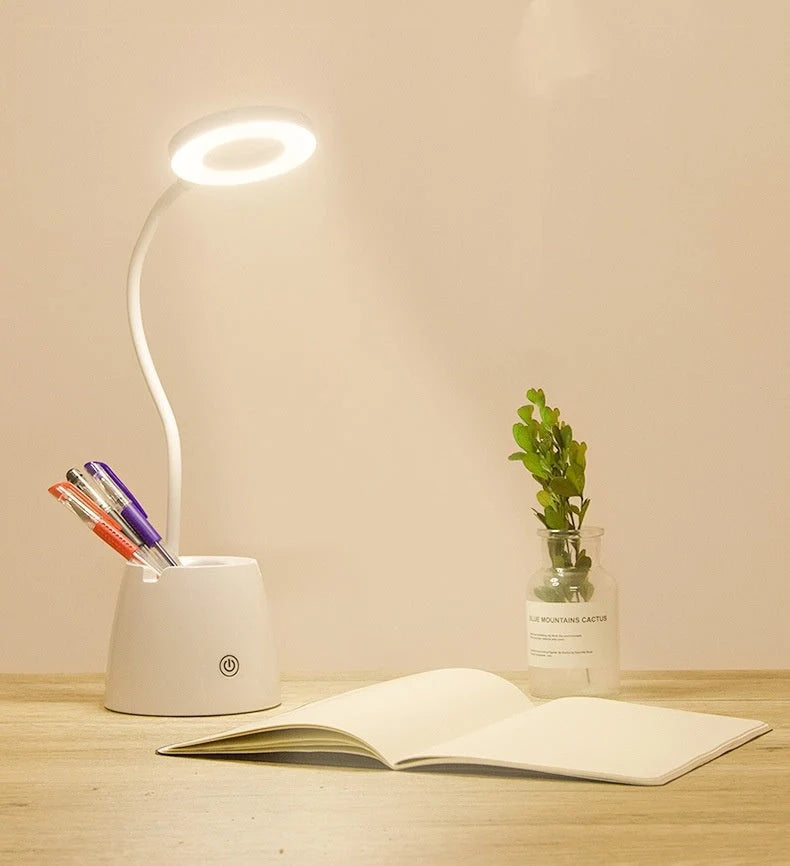 LED folding table lamp with adjustable color temperature and foldable design