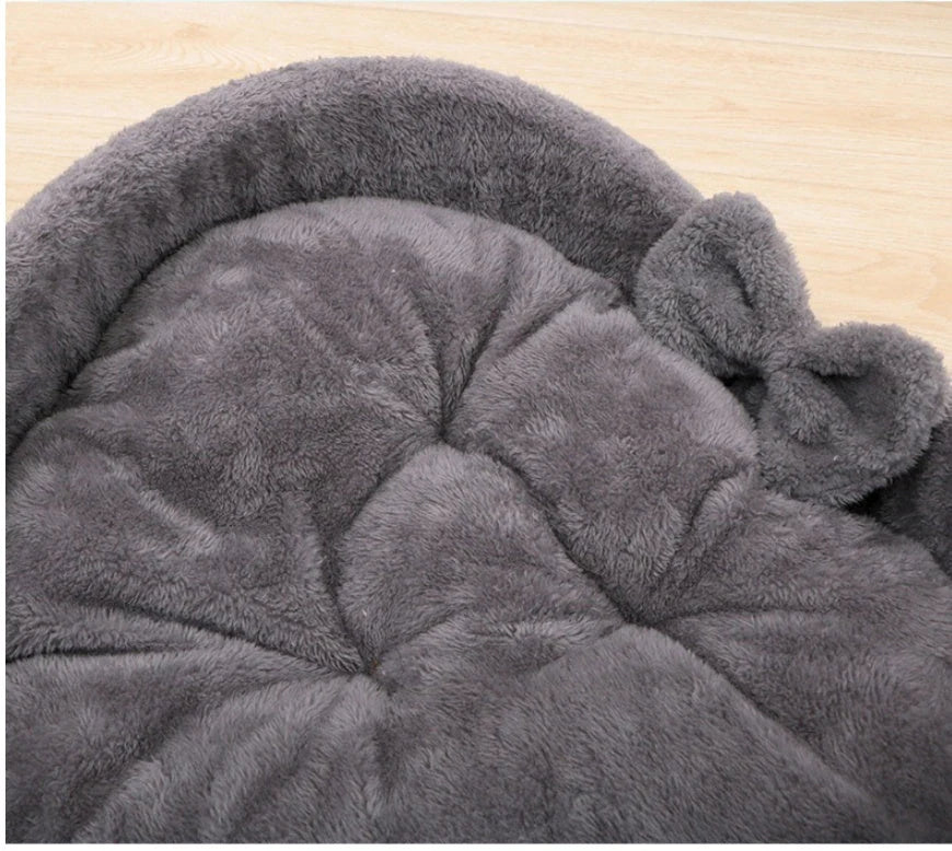 Cozy heart-shaped pet bed in grey and pink colors, designed for small, medium, and large dogs and cats