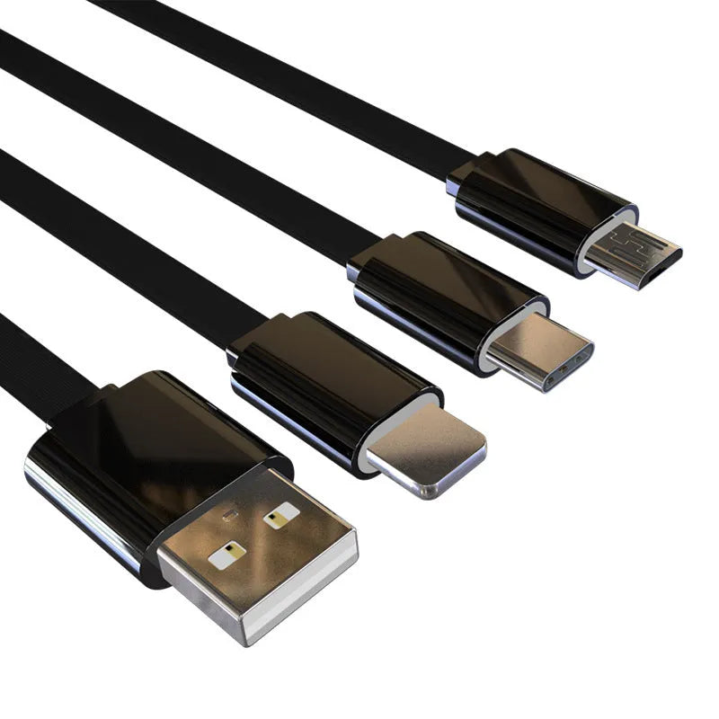 Three-in-one data cable with 1m length and one-to-three split connector in black