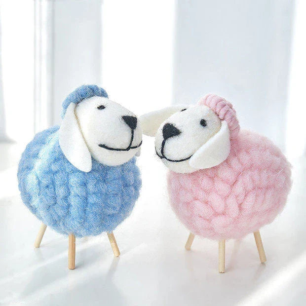 Adorable felt sheep miniature figurines in various colours and sizes for home decoration