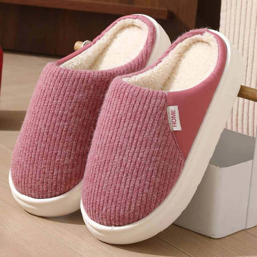 Winter warm plush home slippers with thick non-slip sole in various colours