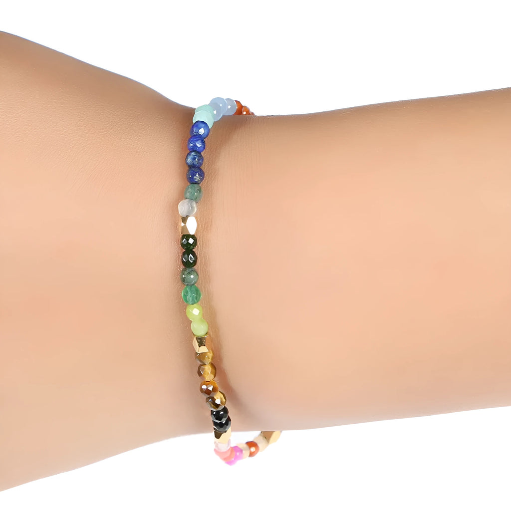 Agate bracelet with 12 constellations and seven chakra coloured stones, unisex ethnic style