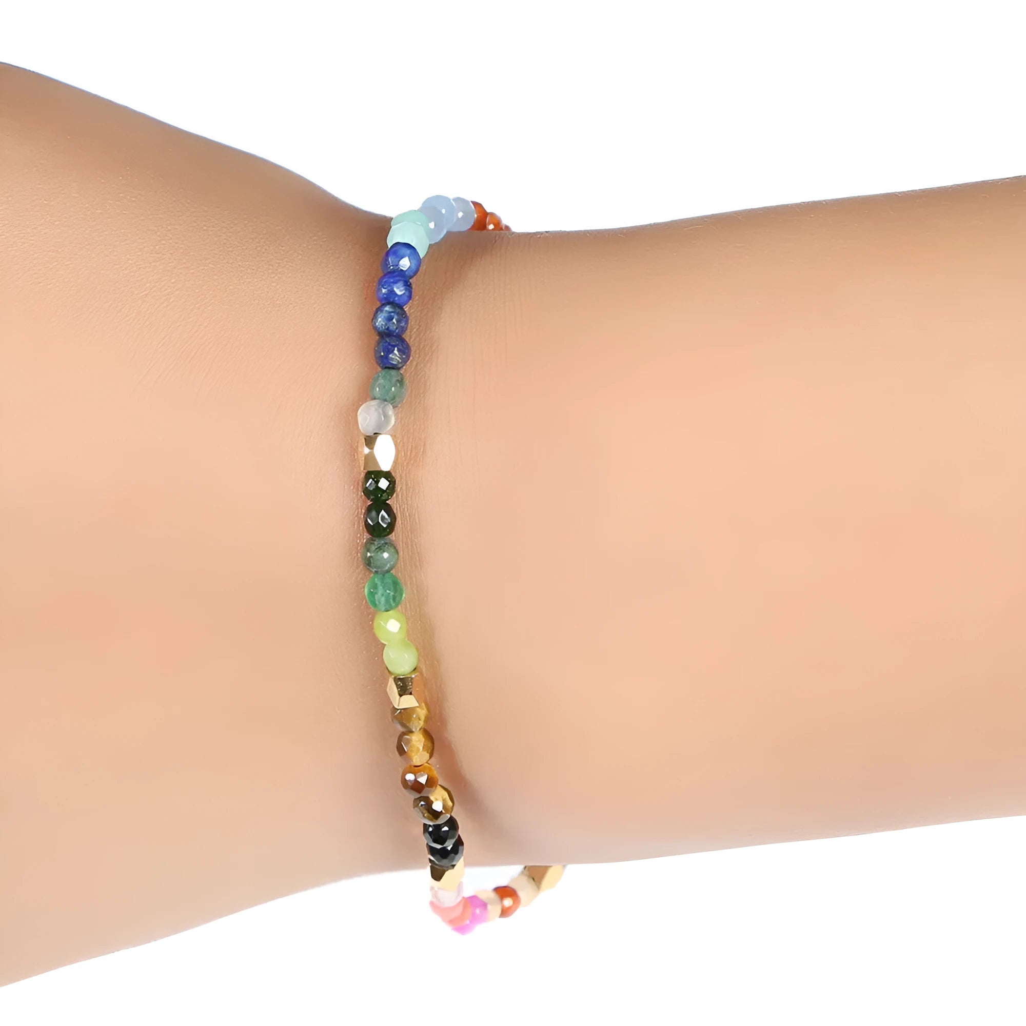 Agate bracelet with 12 constellations and seven chakra coloured stones, unisex ethnic style