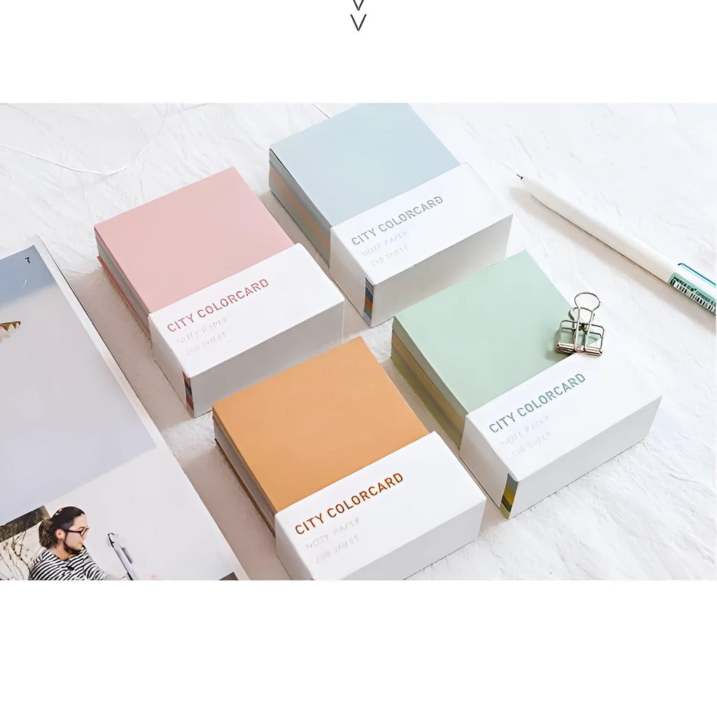 Four city colour themed memo note papers in rectangle 75x95mm format with OPP bag packaging