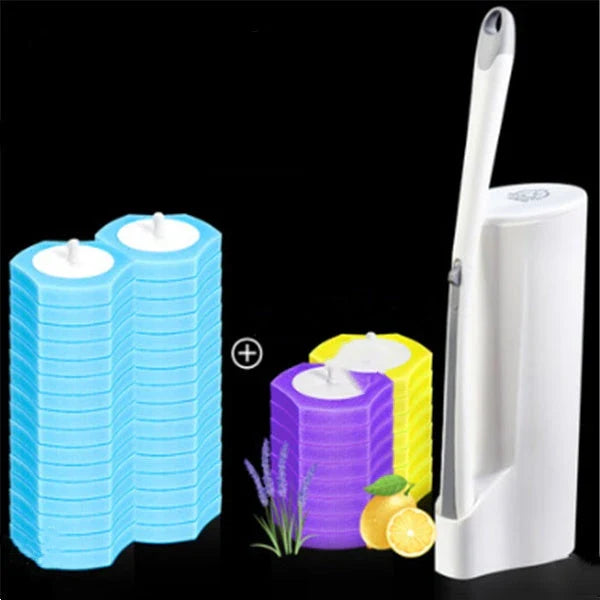 Disposable toilet brush with plastic handle and sponge head for hygienic cleaning
