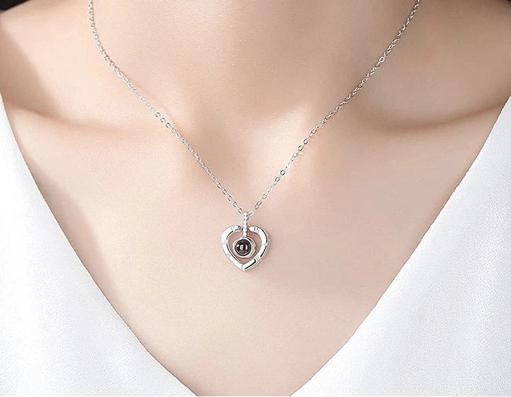 Subloom Heart 100 I Love You sterling silver necklace with heart shape and unique engraving