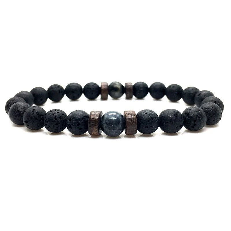 Men's black volcanic stone bracelet with unique stone combinations