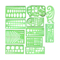 Clear green plastic geometric drawing templates set with 11 pieces and poly zipper envelope
