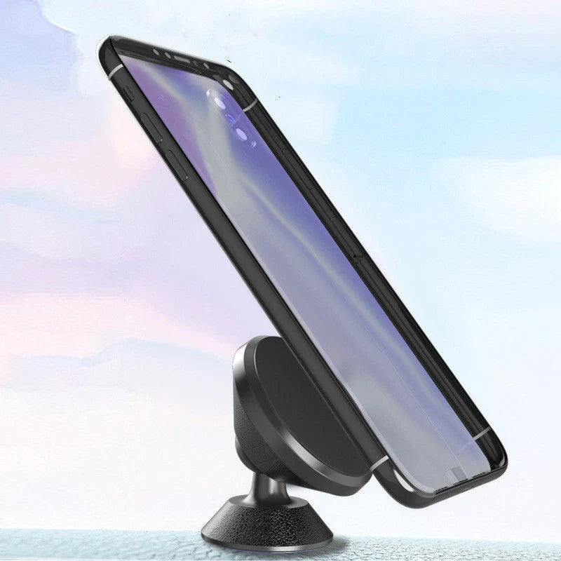 Universal magnetic car phone holder with lychee pattern design in black