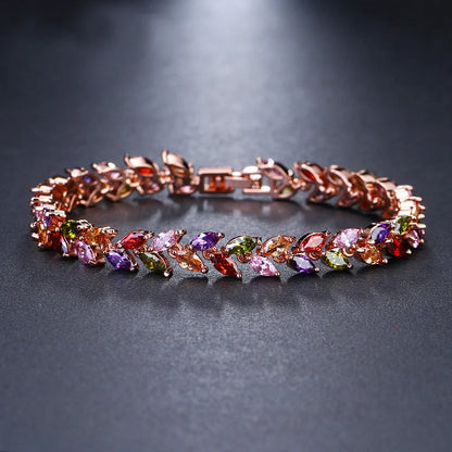Women's fashion horse eye zircon bracelet with inlaid gems in various colors