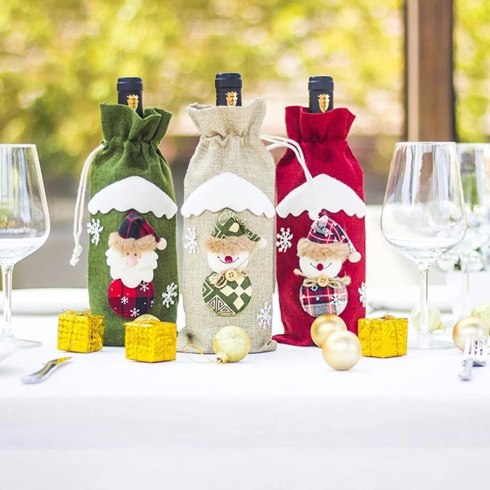 Festive Christmas wine bottle socks in vibrant holiday designs