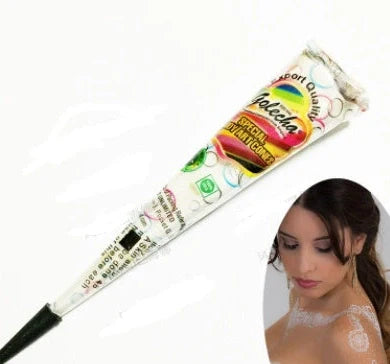 Authentic Indian henna tattoo cream set with 4 random design stickers and black cream tube with precision applicator