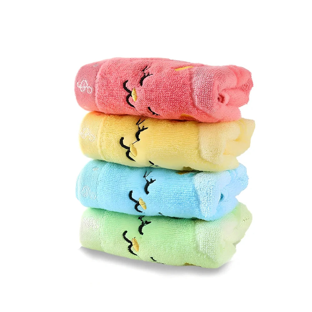 Bamboo fiber kitten face bath towel 25x50cm in blue with playful print