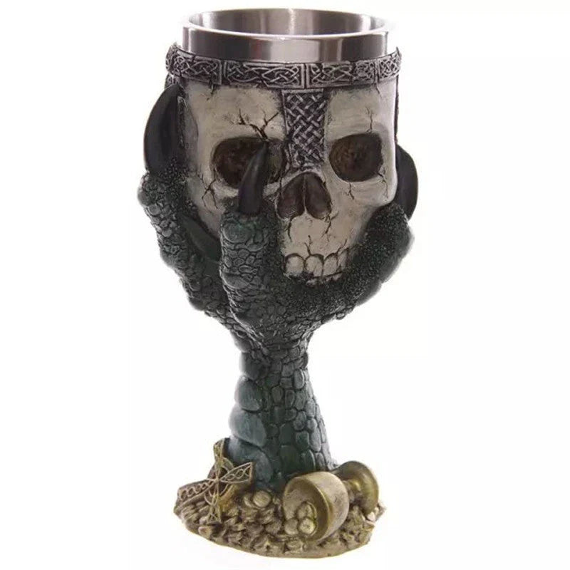 Spooky Skull Goblet - Unique 3D skull-designed resin and stainless steel drinking vessel for Halloween and everyday use