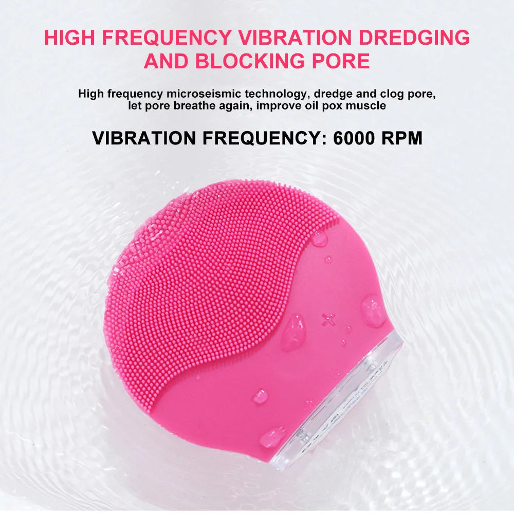 Electric waterproof silicone cleansing instrument with USB charging and sonic vibration in pink