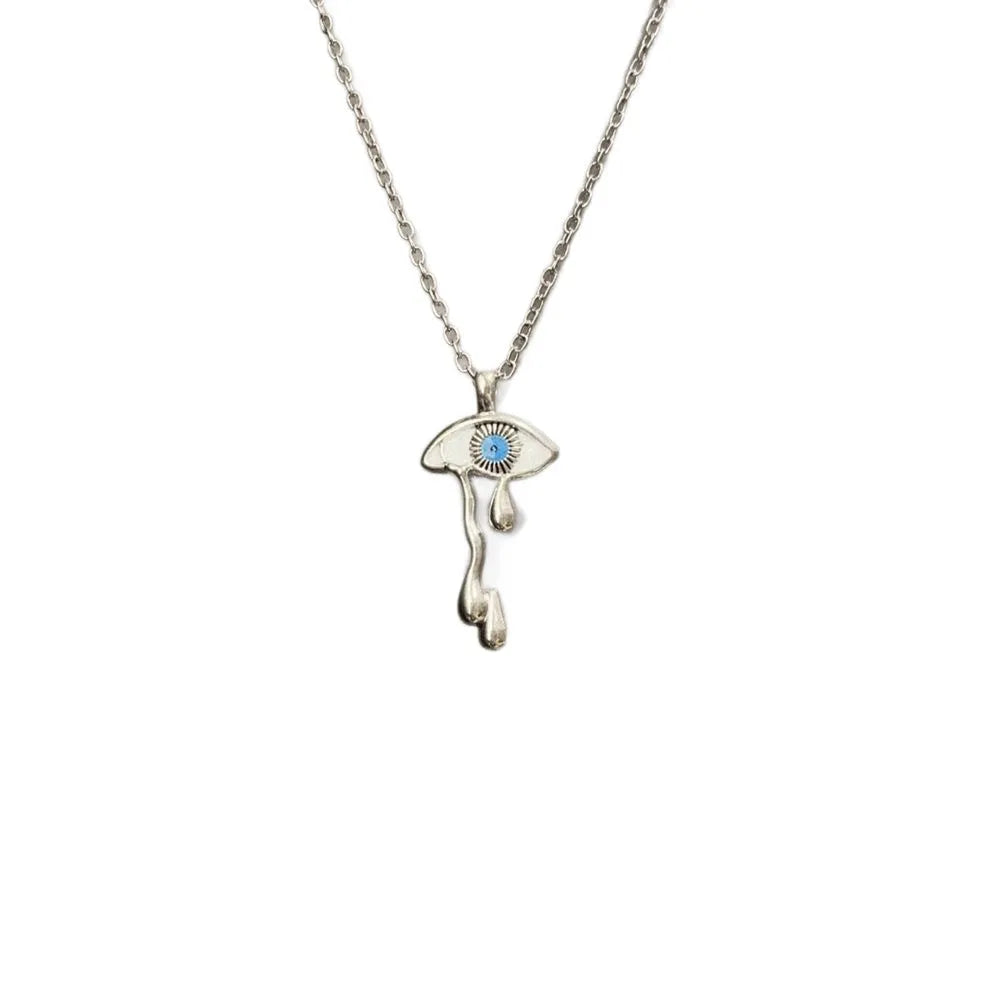 Alloy devil eye necklace with O-ring chain adjustable 51-60cm silver colour
