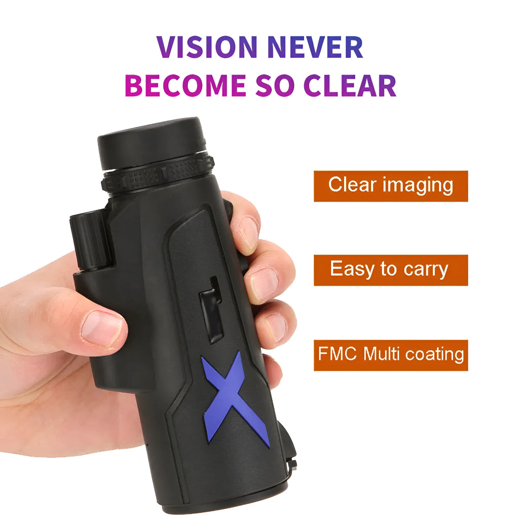 Black 20x50 monocular telescope with 12x zoom and wide field view