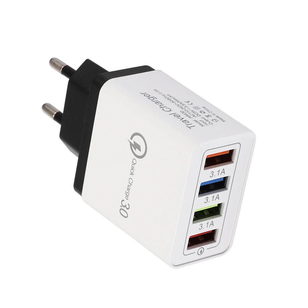 Powerful USB wall charger with Quick Charge 3.0 and 4 charging ports for fast, convenient device charging