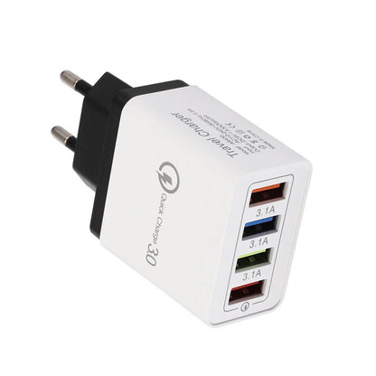 Powerful USB wall charger with Quick Charge 3.0 and 4 charging ports for fast, convenient device charging