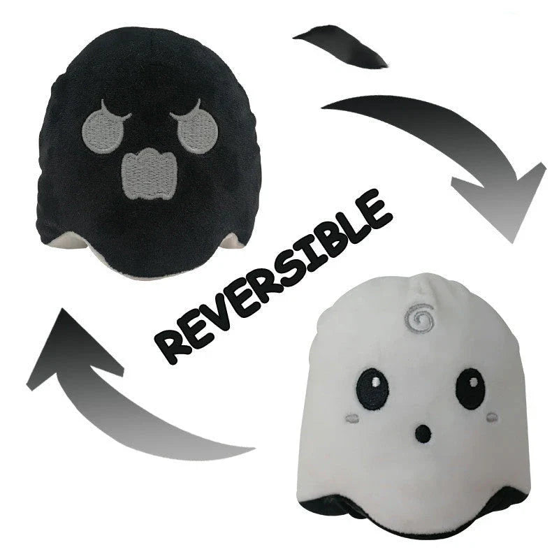 Reversible flip octopus plush doll toy in purple and white with black, 12cm size