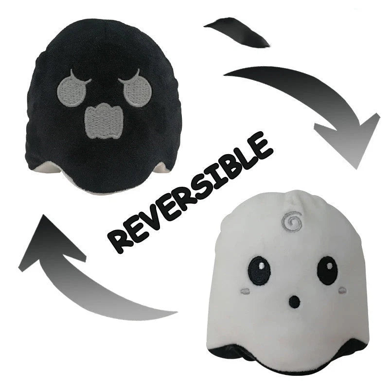 Reversible flip octopus plush doll toy in purple and white with black, 12cm size