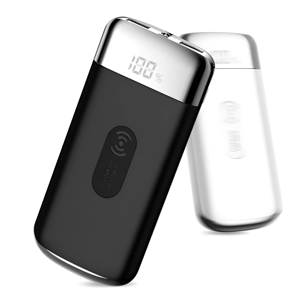 20000mAh polymer lithium ion power bank with LCD display and LED light in plastic shell