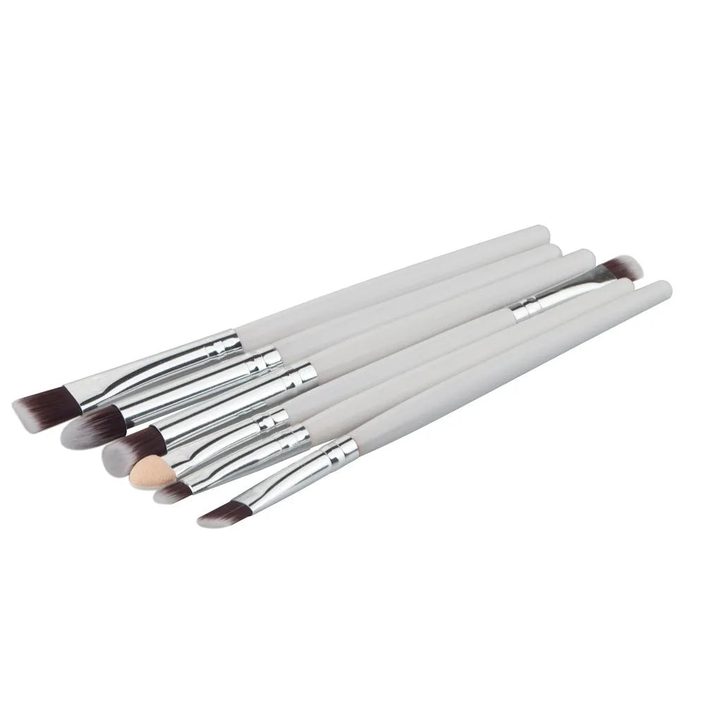 6-piece eye makeup brush set with wood handle and nylon bristles in black, green black, purple black, and white options